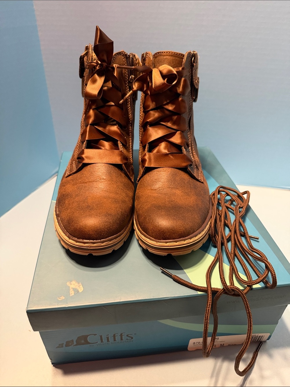 Cliffs by WHITE MOUNTAIN Dark Brown Satin-Lace Ankle Booties NIB